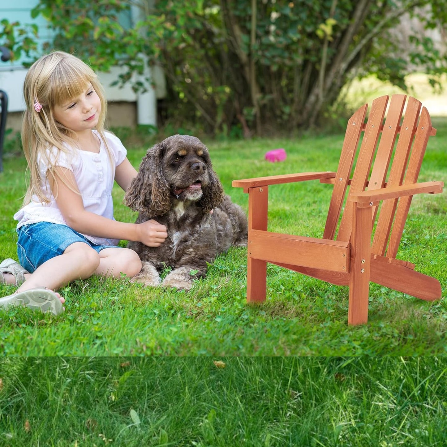 Sedia per bambini GINGER HOME, chaise longue Adirondack, relax in giardino, cortile, balcone, terrazza, campeggio e spiaggia, in legno