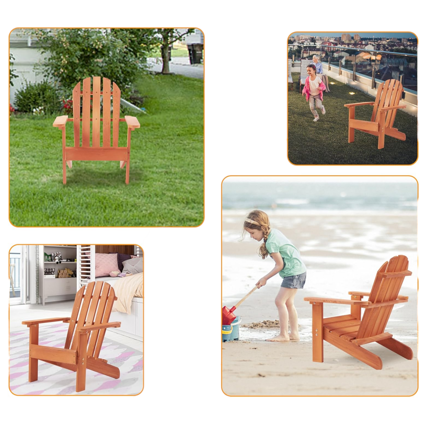 Sedia per bambini GINGER HOME, chaise longue Adirondack, relax in giardino, cortile, balcone, terrazza, campeggio e spiaggia, in legno