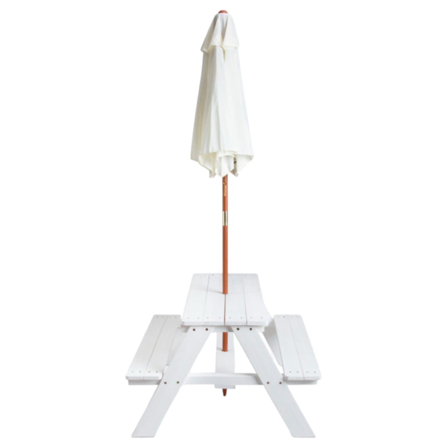 GINGER HOME Set da giardino, tavolo da picnic per bambini, ombrellone anti-UV 30+, in legno, giochi da esterno, bianco, 89x79x50 cm.