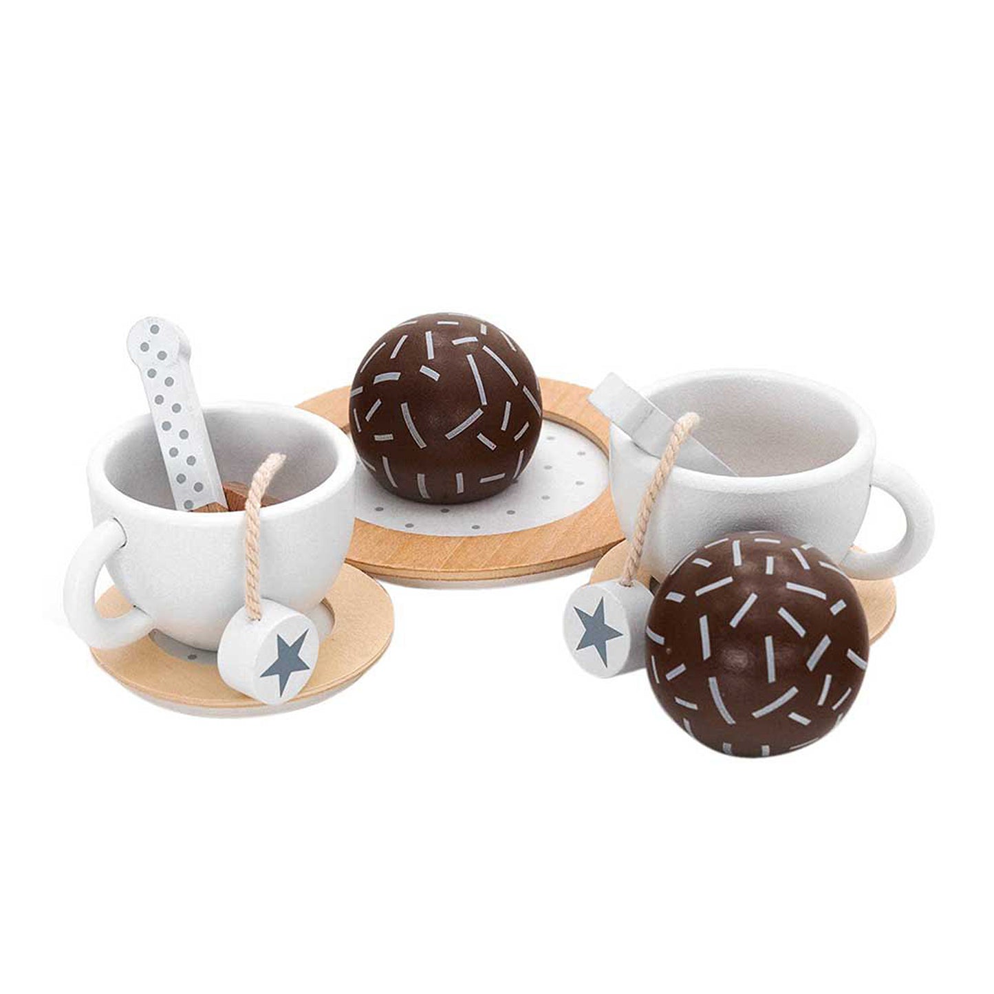 Set da tè e caffè in legno per bambini con accessori - bianco/grigio
