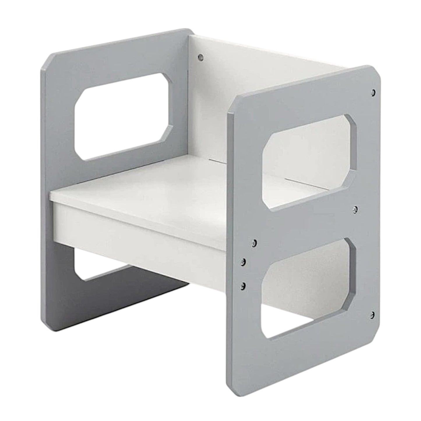 Tavolo e sedia per bambini Montessori GINGER HOME, set in legno 3 in 1, bianco e grigio