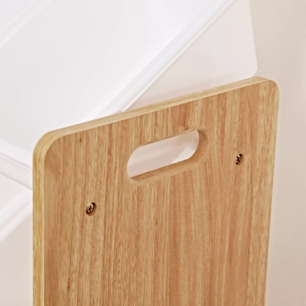 Wooden toy organizer on 4 levels with 16 storage boxes - WOOD/WHITE