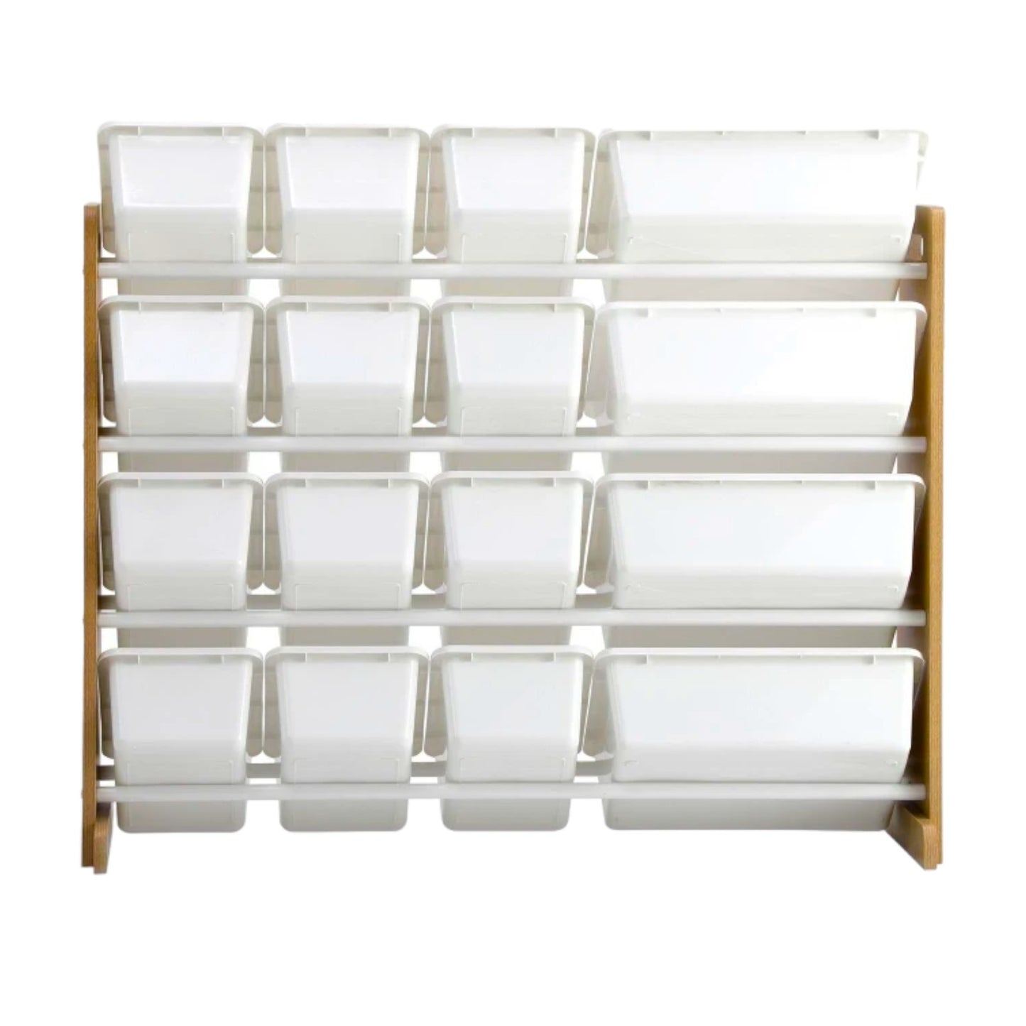 Wooden toy organizer on 4 levels with 16 storage boxes - WOOD/WHITE
