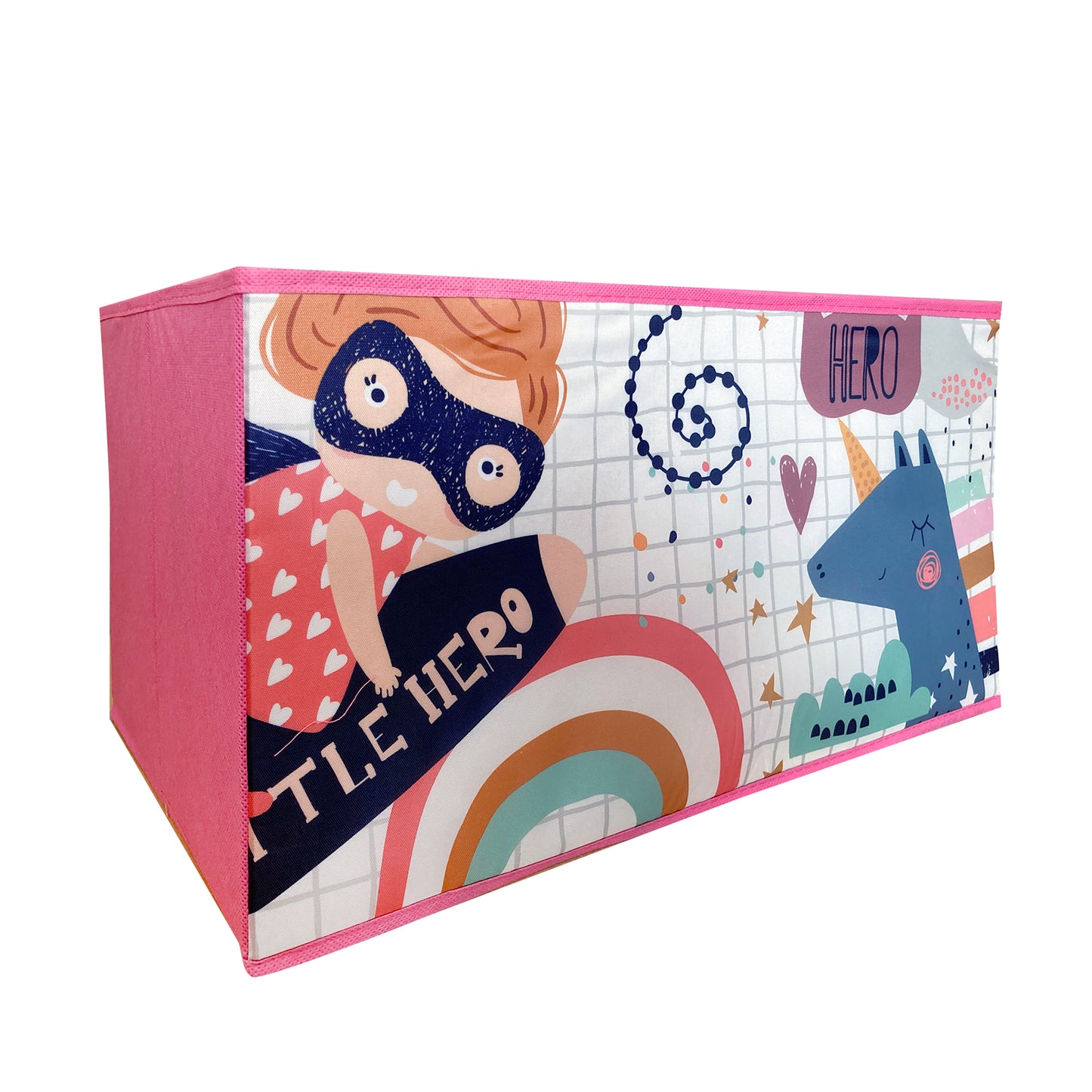 Wooden toy organizer on 3 levels with 9 textile baskets for storage - SUPER GIRL