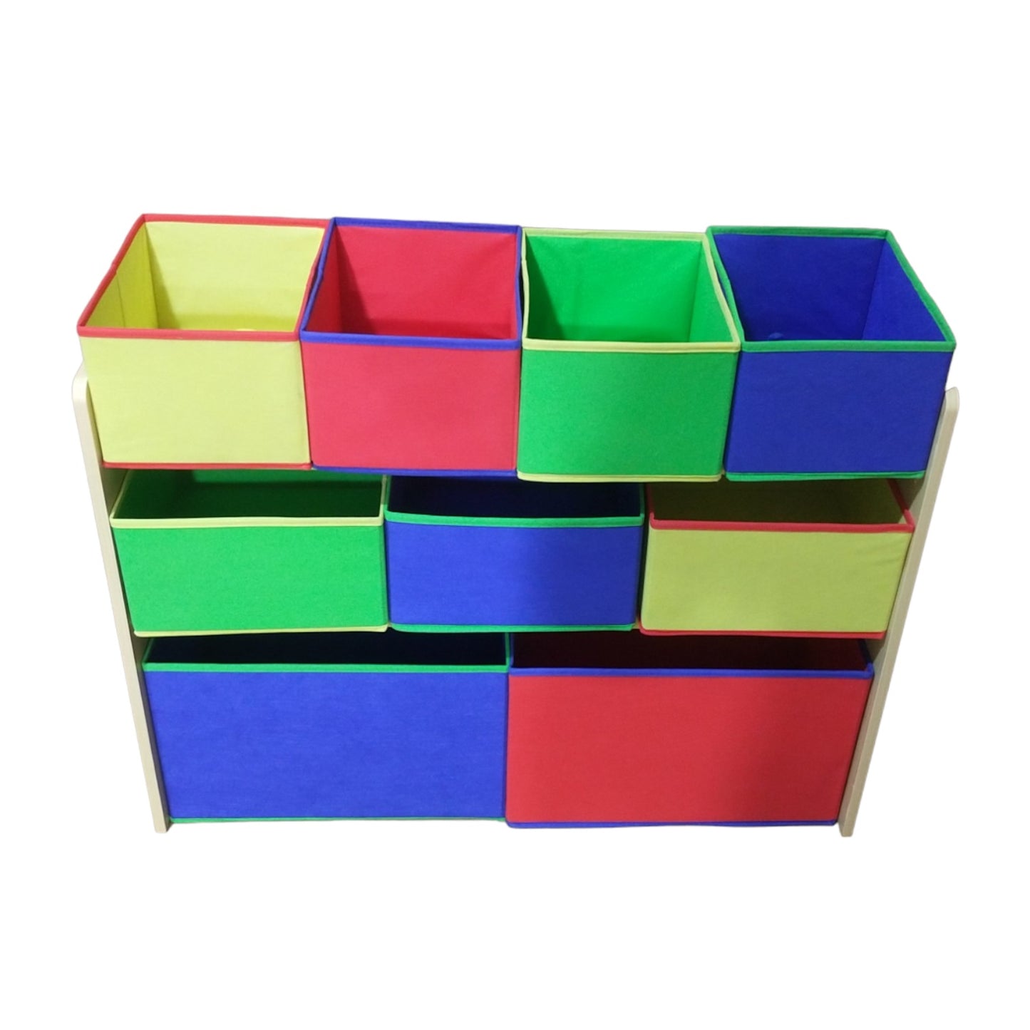 Children's wooden toy organizer on 3 levels with 9 storage boxes - COLOR