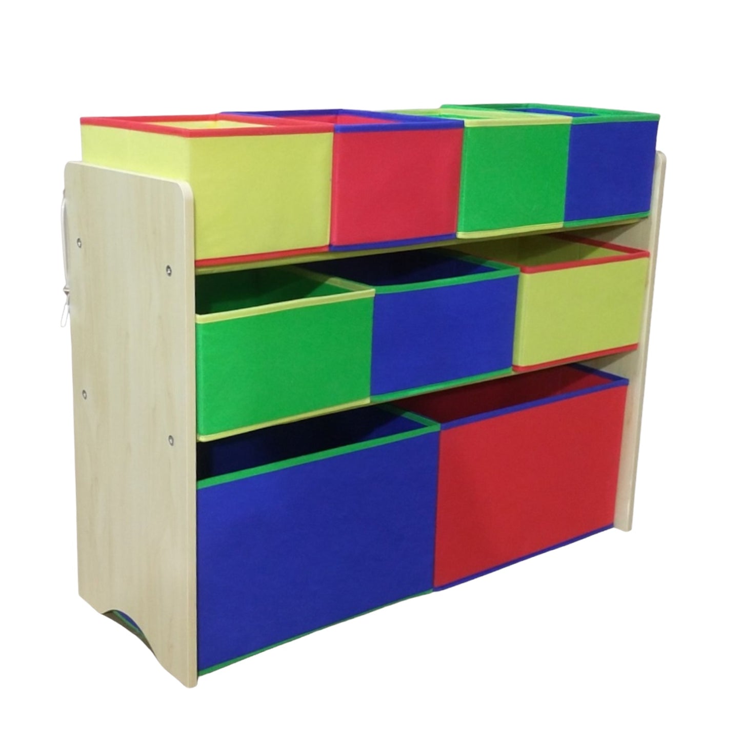 Children's wooden toy organizer on 3 levels with 9 storage boxes - COLOR