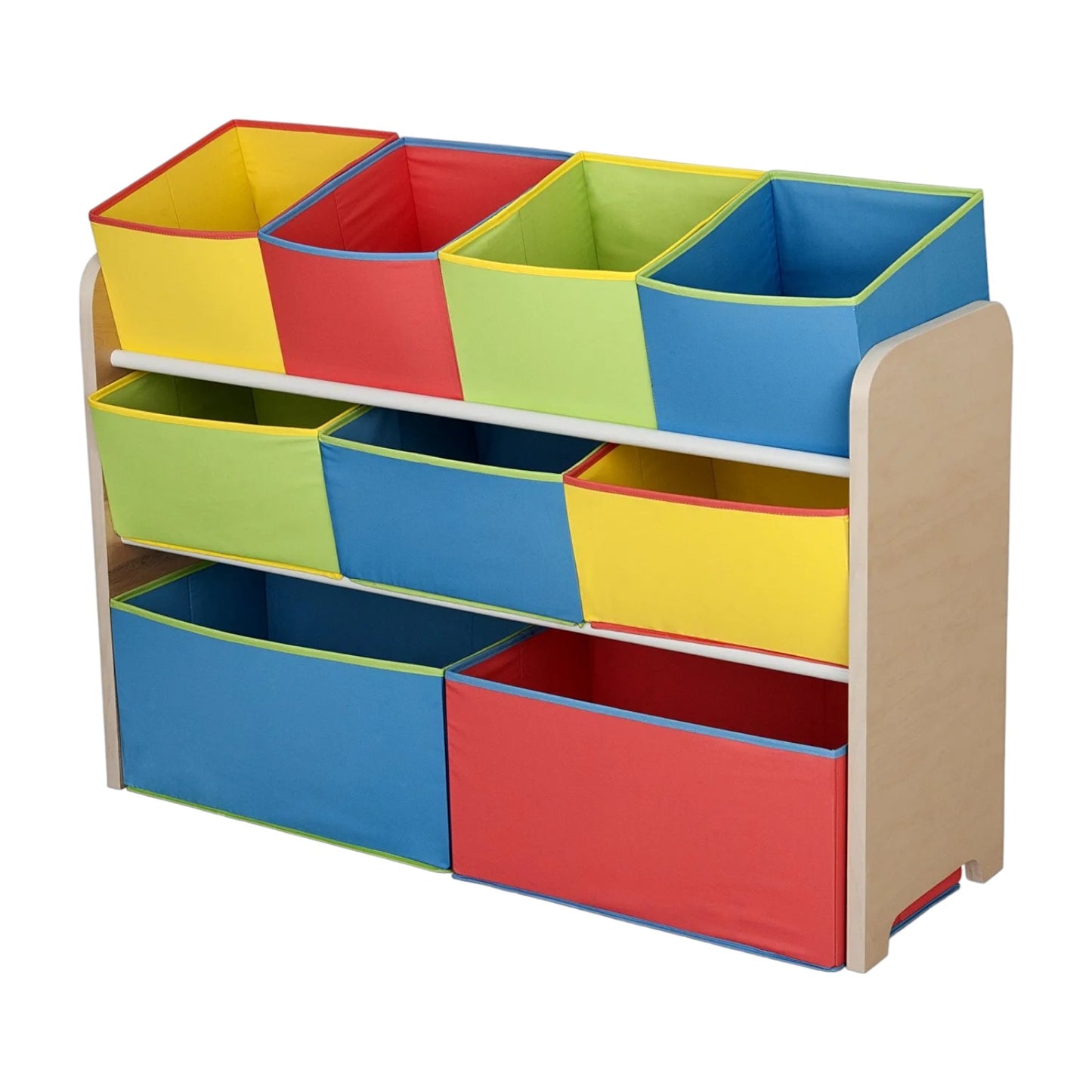 Children's wooden toy organizer on 3 levels with 9 storage boxes - COLOR