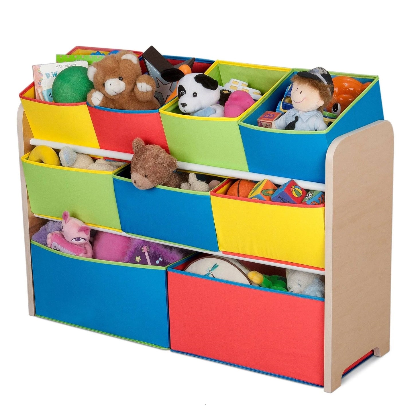 Children's wooden toy organizer on 3 levels with 9 storage boxes - COLOR
