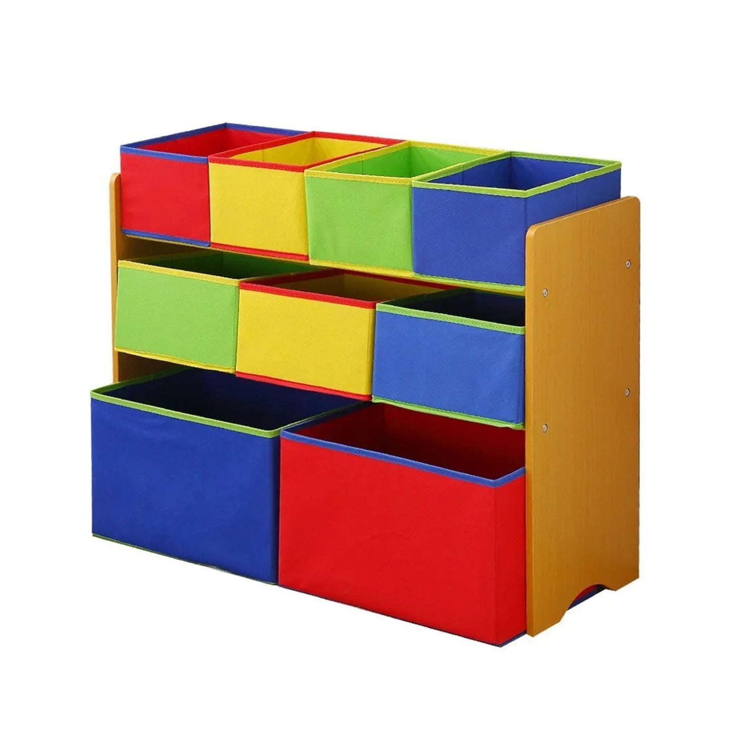 Children's wooden toy organizer on 3 levels with 9 storage boxes - COLOR