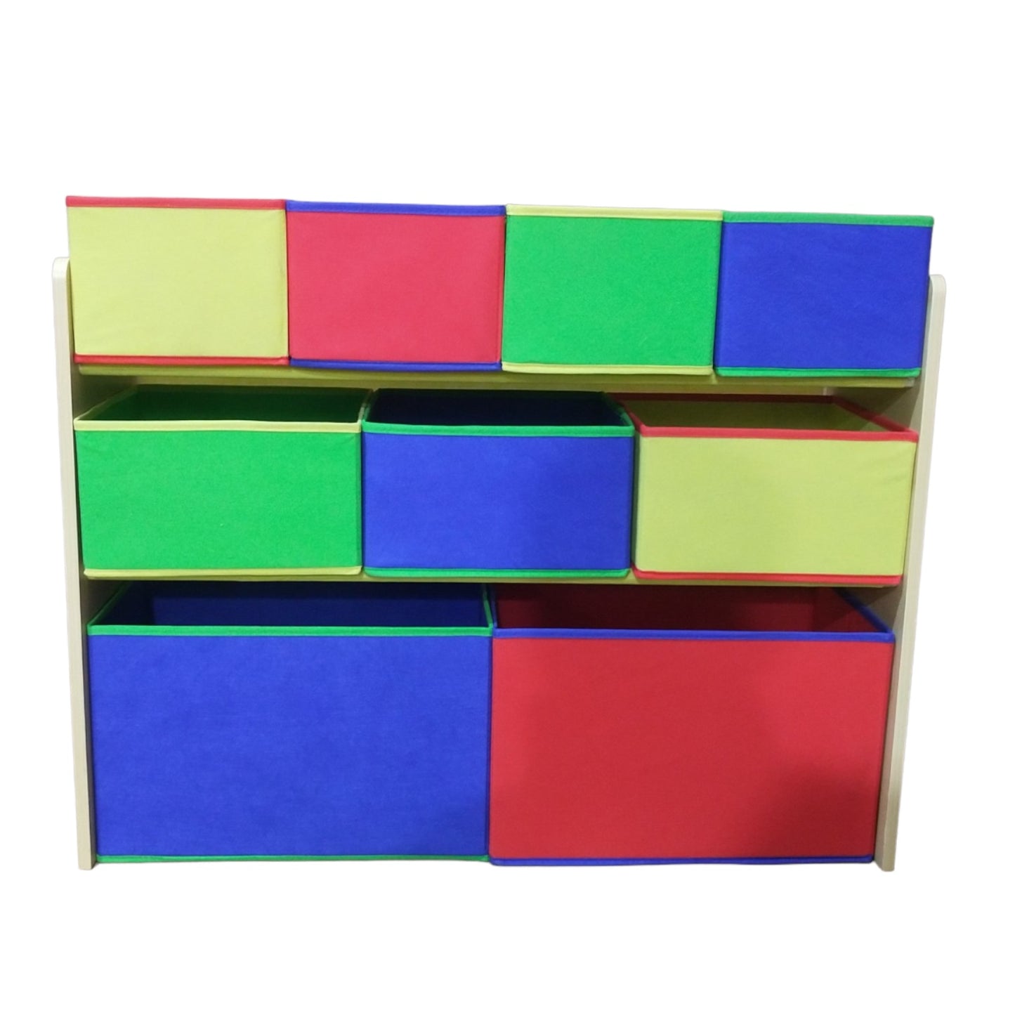Children's wooden toy organizer on 3 levels with 9 storage boxes - COLOR