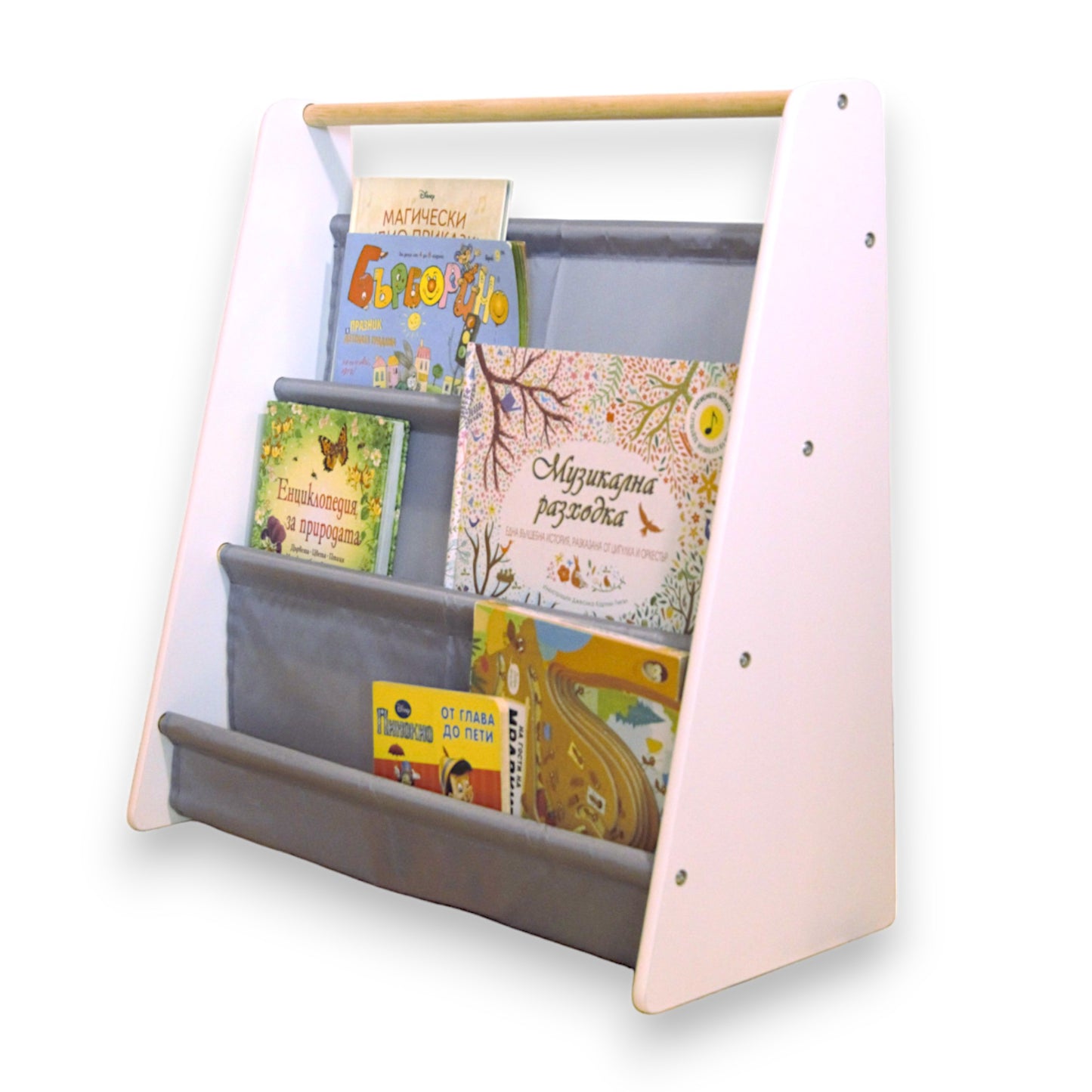 Преносима Детска Етажерка за Книги GINGER HOME, Обзавеждане за Детска Стая, Бяло, Сиво