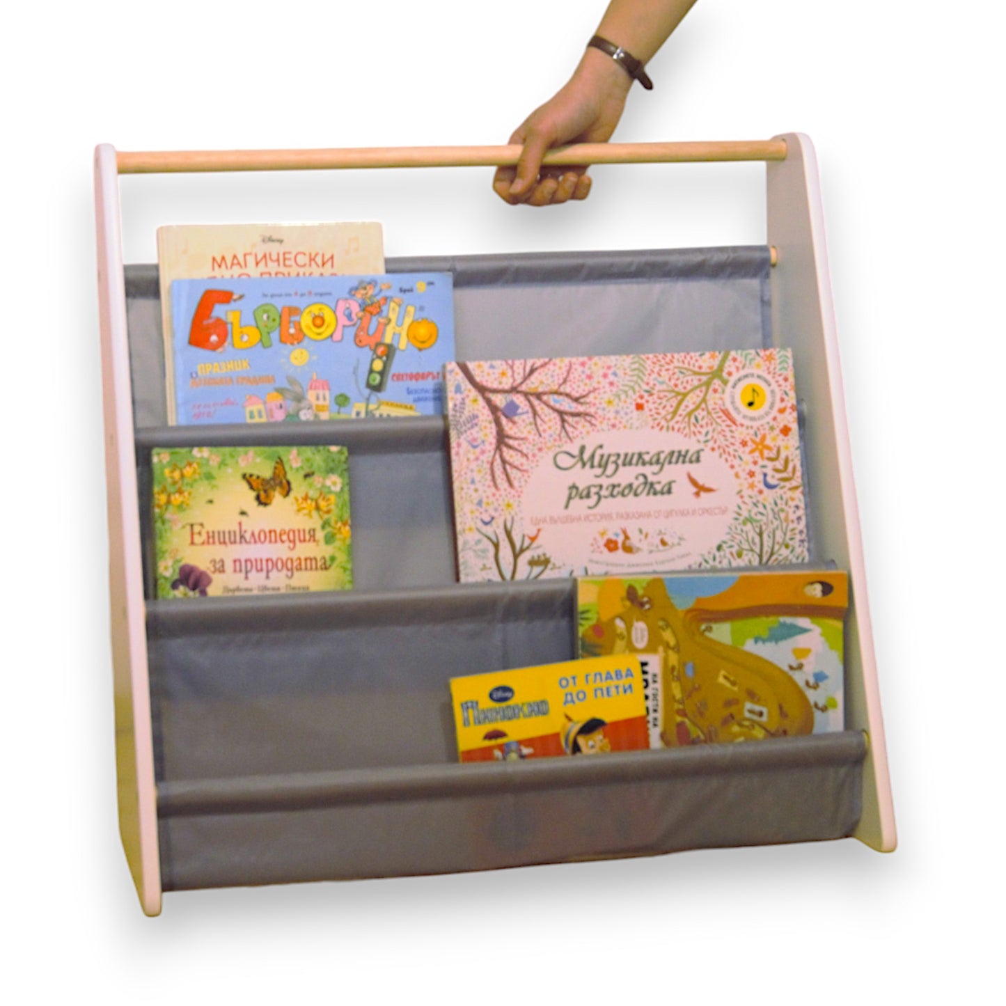 Преносима Детска Етажерка за Книги GINGER HOME, Обзавеждане за Детска Стая, Бяло, Сиво