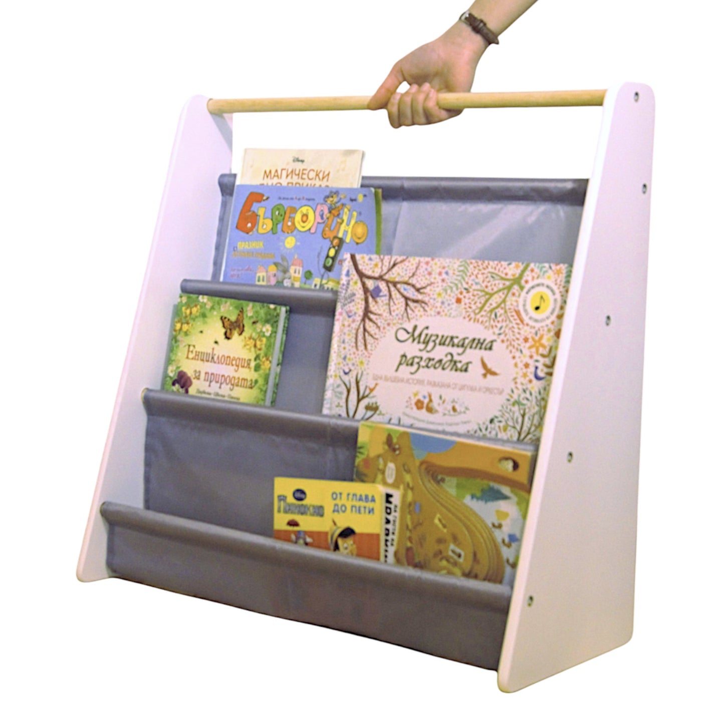 Преносима Детска Етажерка за Книги GINGER HOME, Обзавеждане за Детска Стая, Бяло, Сиво