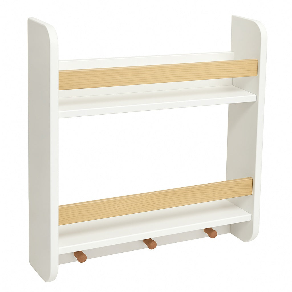 Стенна Детска Етажерка GINGER HOME – Бяла, с Рафтове и Закачалки