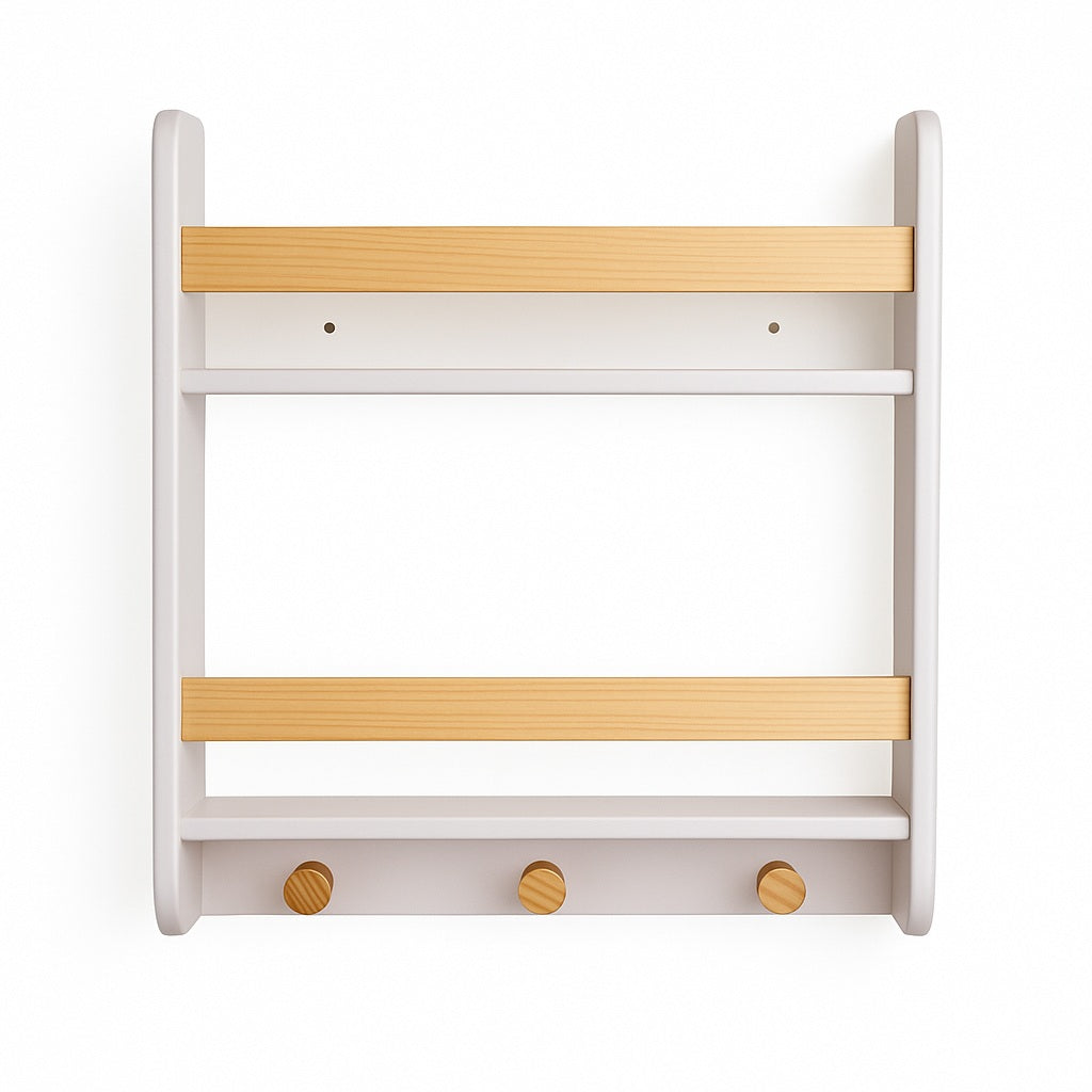 Стенна Детска Етажерка GINGER HOME – Бяла, с Рафтове и Закачалки