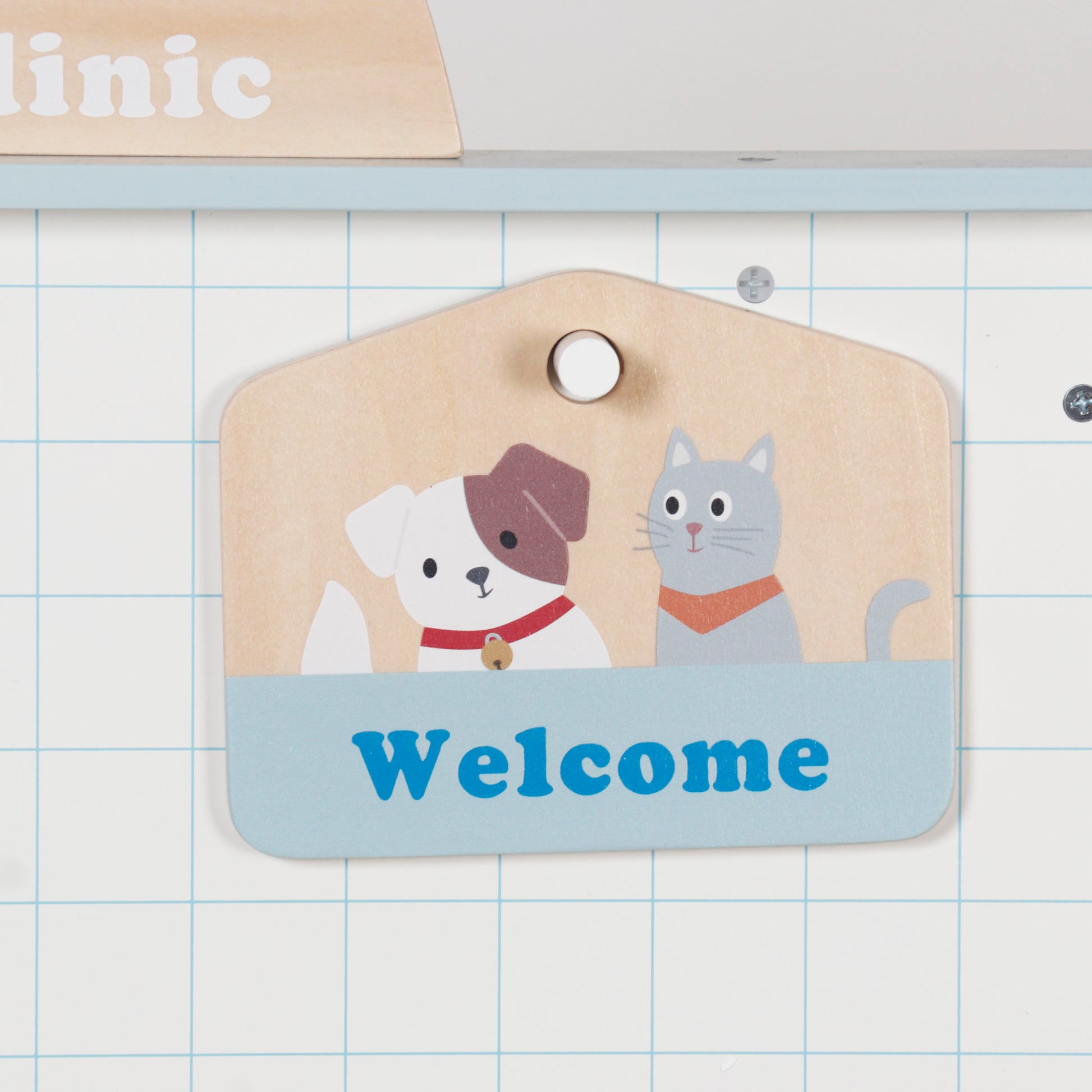 Детайл от детска ветеринарна клиника GINGER HOME – табелка Welcome