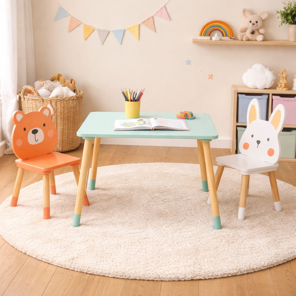 Детската маса и столове GINGER HOME, в реална обстановка.
