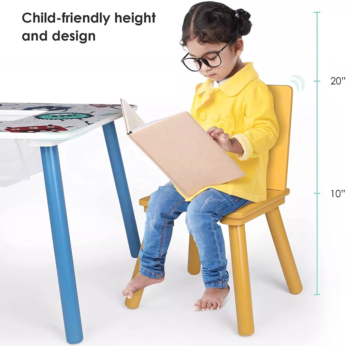 Tavolo in legno per bambini con 2 sedie, set - per giocare, disegnare, mangiare - GHOSTS